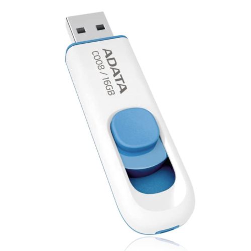 ADATA 16GB USB 2.0 Memory Pen, C008, Retractable, Capless, White - X-Case UK T/A ROG