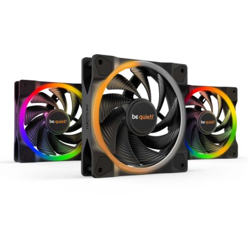 Be Quiet! (BL077) Light Wings 12cm PWM ARGB High Speed Case Fans x3, Rifle Bearing, 18 LEDs, Front & Rear Lighting, Up to 2500 RPM, ARGB Hub included - X-Case UK T/A ROG
