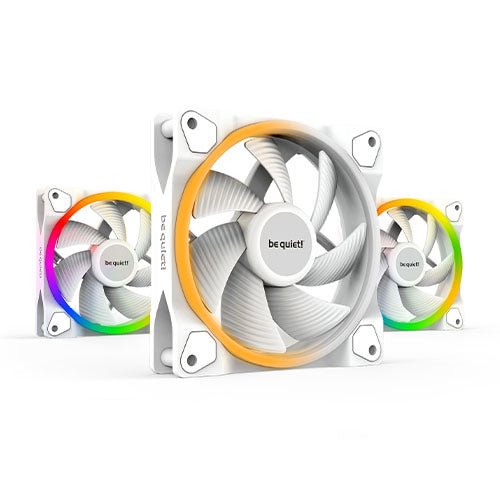 Be Quiet! (BL100) Light Wings 12cm PWM ARGB Case Fans x3, Rifle Bearing, 18 LEDs, Front & Rear Lighting, Up to 1700 RPM, ARGB Hub included, White - X-Case UK T/A ROG