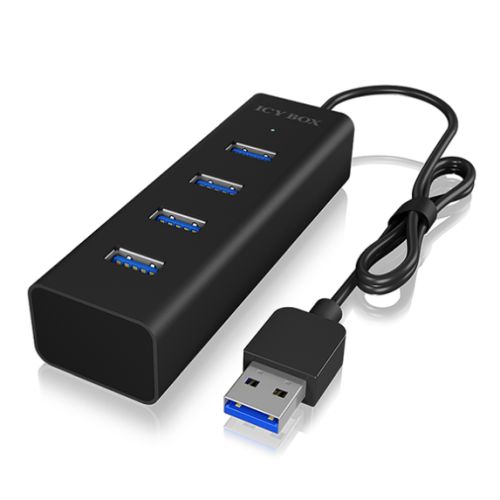 Icy Box (IB-HUB1409-U3) 4-Port USB-A Hub - USB-A Male, 4 x USB 3.0, LED Indicator, Aluminium, USB Powered - X-Case UK T/A ROG