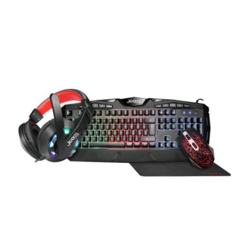 Jedel CP-04 Knights Templar Elite 4-in-1 Gaming Kit - Backlit RGB Keyboard, 1000 DPI RGB Mouse, 40mm Driver RGB Headset, XL Mouse Mat - X-Case UK T/A ROG