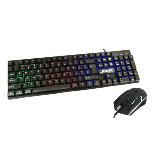 Jedel GK100 RGB Gaming Desktop Kit, Backlit Membrane RGB Keyboard & 800-1600 DPI LED Mouse, Black - X-Case UK T/A ROG