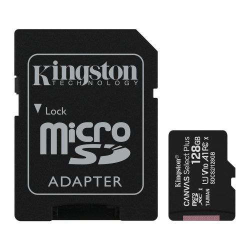 Kingston 128GB Canvas Select Plus Micro SDXC Card with SD Adapter, Class 10 with A1 App Performance - X-Case UK T/A ROG