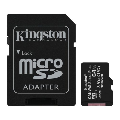 Kingston 64GB Canvas Select Plus Micro SD Card with SD Adapter, UHS-I Class 10 with A1 App Performance - X-Case UK T/A ROG