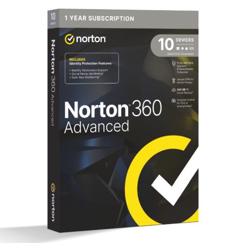 Norton 360 Advanced 1x 10 Device, 1 Year Retail Licence - 200GB Cloud Storage - PC, Mac, iOS & Android *Non-enrolment* - X-Case UK T/A ROG