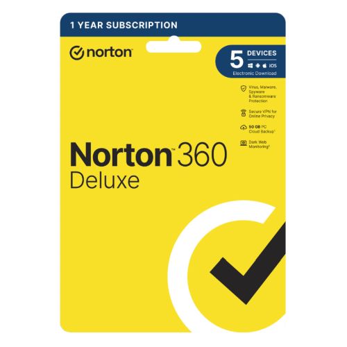 Norton 360 Deluxe 1x 5 Device, 1 Year Retail Licence - 50GB Cloud Storage - PC, Mac, iOS & Android *Non-enrolment* - X-Case UK T/A ROG