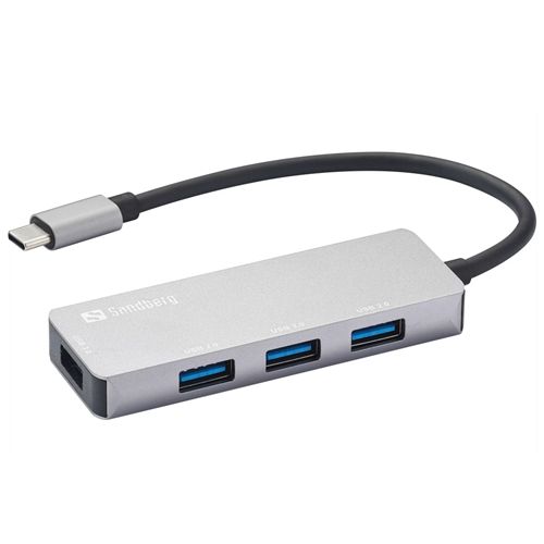 Sandberg External 4-Port USB-A Hub - USB-C Male, 1x USB 3.0, 3x USB 2.0, Aluminium, USB Powered, 5 Year Warranty - X-Case UK T/A ROG