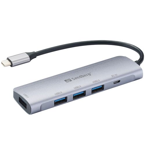 Sandberg External 4-Port USB-A Hub - USB-C Male, 4x USB 3.0 Gen1 Type-A, Aluminium, USB Powered, 5 Year Warranty - X-Case UK T/A ROG