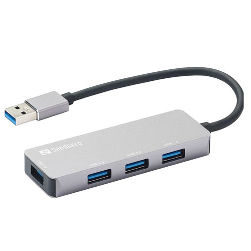Sandberg External 4-Port USB-A Pocket Hub - USB-A Male, 1 x USB 3.0, 3 x USB 2.0, Aluminium, USB Powered, 5 Year Warranty - X-Case UK T/A ROG