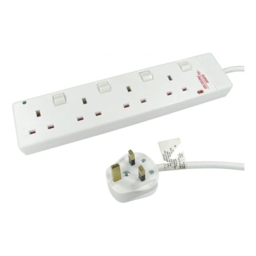 Spire Mains Power Multi Socket Extension Lead, 4-Way, 3M Cable, Surge Protected, Individually Switched - X-Case UK T/A ROG