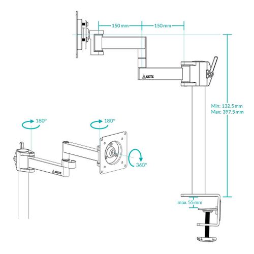 Arctic X1 Single Monitor Arm, Up to 43" Monitors / 49" Ultrawide, 180° Swivel, 360° Rotation-5