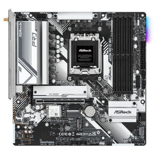 Asrock A620M PRO RS WIFI, AMD A620, AM5, Micro ATX, 4 DDR5, HDMI, DP, Wi-Fi 6E, GB LAN, PCIe4, RGB, 3x M.2-0