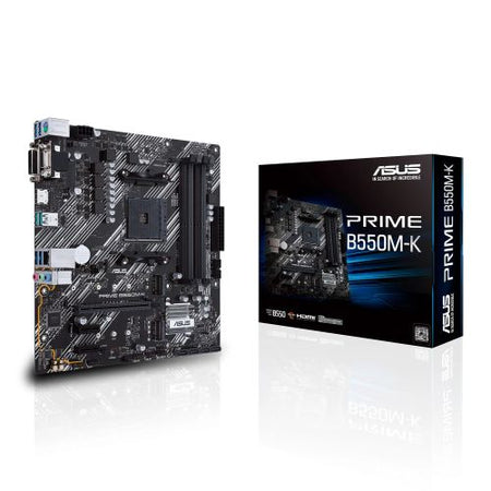 Asus PRIME B550M-K, AMD B550, AM4, Micro ATX, 4 DDR4, VGA, DVI, HDMI, PCIe4, M.2-3