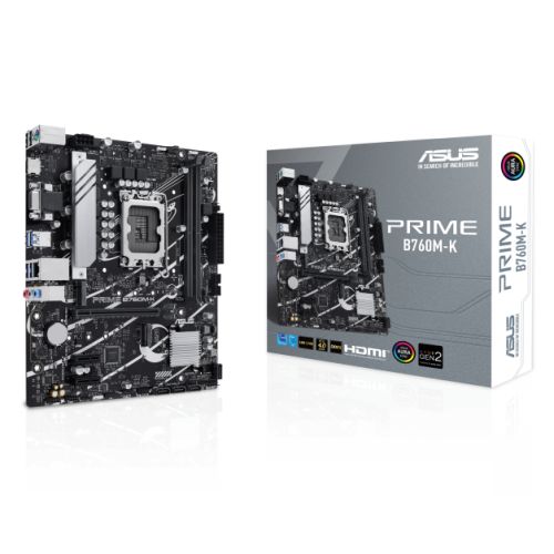 Asus PRIME B760M-K, Intel B760, 1700, Micro ATX, 2 DDR5, VGA, HDMI, 2.5G LAN, PCIe4, 2x M.2-4