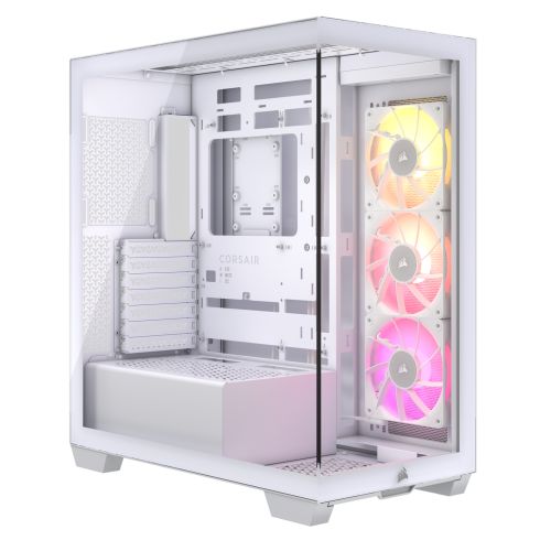 Corsair iCUE LINK 3500X RGB Gaming Case w/ Glass Side & Front, E-ATX, 3x RGB Fans & iCUE LINK Hub, USB-C, Asus BTF Compatible, White-0
