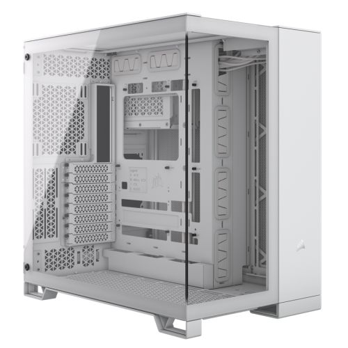 Corsair 6500X Dual Chamber Gaming Case w/ Glass Side & Front, ATX, Mesh Panels, USB-C, Asus BTF Compatible, White-0