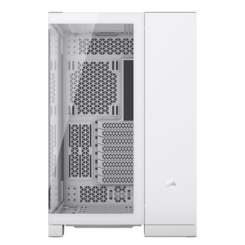 Corsair 6500X Dual Chamber Gaming Case w/ Glass Side & Front, ATX, Mesh Panels, USB-C, Asus BTF Compatible, White-1