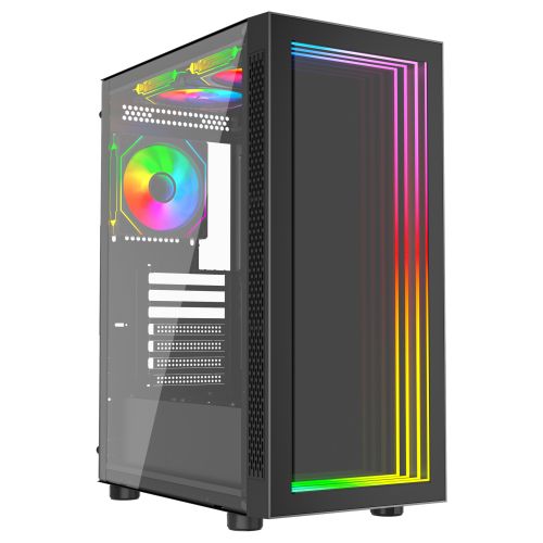 Vida Apeiron Black ARGB Gaming Case w/ Glass Side & Infinity Effect Front, ATX, 3x ARGB Fans, 6-Port Fan Hub & Remote Control-0
