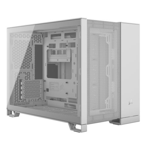 Corsair 2500D Airflow Dual Chamber Gaming Case w/ Glass Window, Micro ATX, Fully Mesh Panelling, USB-C, Asus BTF Compatible, White-0