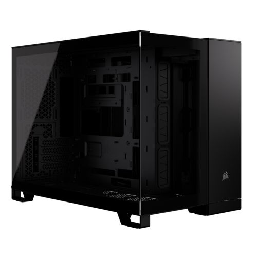 Corsair 2500X Dual Chamber Gaming Case w/ Glass Side & Front, Micro ATX, Mesh Panels, USB-C, Asus BTF Compatible, Black-0