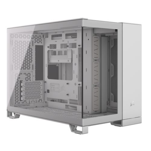 Corsair 2500X Dual Chamber Gaming Case w/ Glass Side & Front, Micro ATX, Mesh Panels, USB-C, Asus BTF Compatible, White-0
