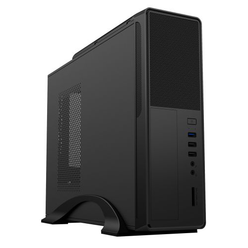 CiT S014B Micro ATX Slim Desktop Case, 300W PSU, Mesh Front, 8cm Fan, Card Reader, USB 3.0, Black-0