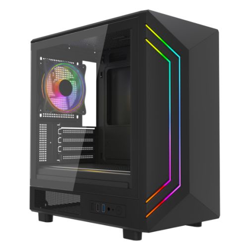 Vida Apollo M Black ARGB Gaming Case w/ Glass Window, Micro ATX, Rear ARGB Infinity Fan, Front LED Strips-0