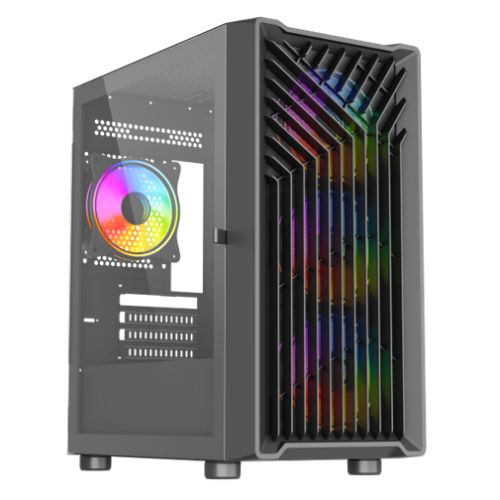 Vida Cyclone Black ARGB Gaming Case w/ Glass Window, Micro ATX, 4x ARGB Fans, Grill/Mesh Front-0