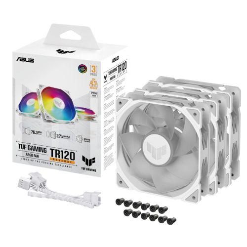 Asus TUF Gaming TR120 ARGB Reverse Blade 12cm PWM Case Fans (3 Pack), Hydraulic  Bearing, 28mm Frame, Double-layer LED Matrix Design, 2000 RPM, White-4
