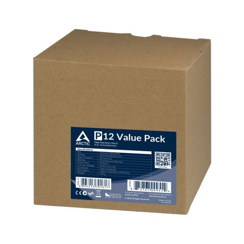 Arctic P12 Pressure Optimised 12cm Case Fans (5 Pack), Black, Fluid Dynamic, 1800 RPM,  Value Pack-5