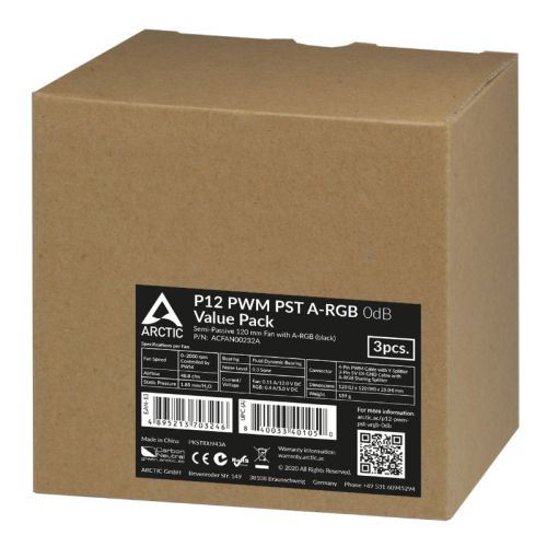 Arctic 12cm P12 Pressure Optimised PWM PST ARGB Case Fans (3 Pack), Fluid Dynamic, 12 LEDs, 0-2000 RPM, 0dB Mode, Black-5