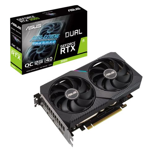 Asus DUAL RTX3060 V2 OC, PCIe4, 12GB DDR6, HDMI, 3 DP, 1867MHz Clock, RGB Lighting, Overclocked, LHR-4