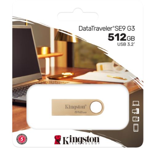 Kingston 512GB DataTraveler SE9 G3 Memory Pen, USB 3.2 Gen1 Type-A, Metal Gold Casing-2