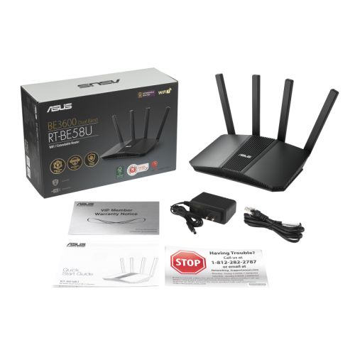 Asus (RT-BE58U) BE3600 Dual Band Wi-Fi 7 Smart AiMesh Extendable Router, 2.5G WAN, 4x GB LAN, MLO, 4K-QAM-4