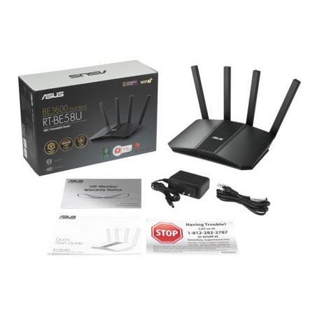 Asus (RT-BE58U) BE3600 Dual Band Wi-Fi 7 Smart AiMesh Extendable Router, 2.5G WAN, 4x GB LAN, MLO, 4K-QAM-4