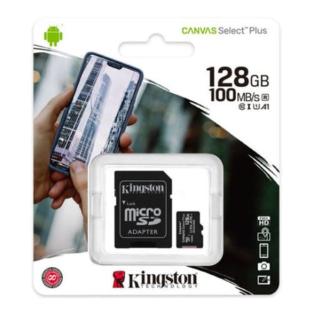 Kingston 128GB Canvas Select Plus Micro SDXC Card with SD Adapter, UHS-I Class 10, U1, A1 App Performance, 100MB/s-1