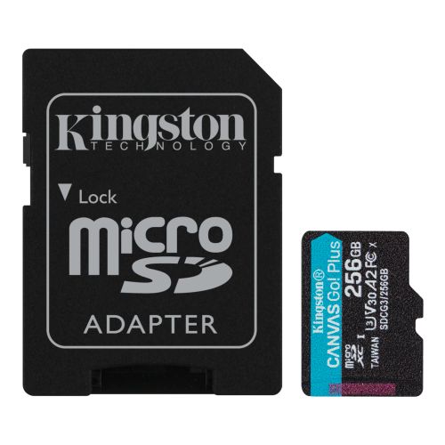 Kingston 256GB Canvas Go! Plus Micro SDXC Card with SD Adapter, UHS-I Class 10, U3, A2 App Performance, 170MB/s-0
