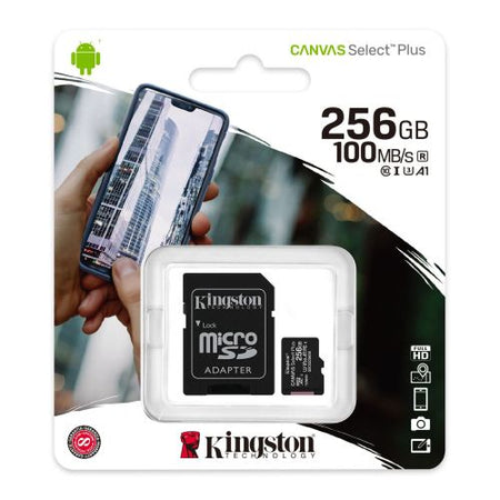 Kingston 256GB Canvas Select Plus Micro SDXC Card with SD Adapter, UHS-I Class 10, U3, A1 App Performance, 100MB/s-1