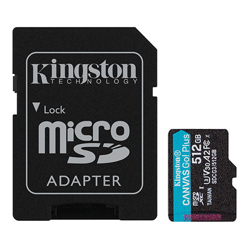 Kingston 512GB Canvas Go! Plus Micro SDXC Card with SD Adapter, UHS-I Class 10, U3, A2 App Performance, 170MB/s-0