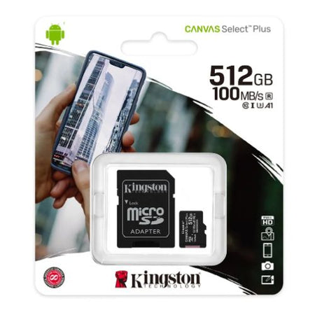 Kingston 512GB Canvas Select Plus Micro SDXC Card with SD Adapter, UHS-I Class 10, U3, A1 App Performance, 100MB/s-1
