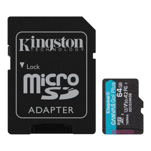 Kingston 64GB Canvas Go! Plus Micro SDXC Card with SD Adapter, UHS-I Class 10, U3, A2 App Performance, 170MB/s-0