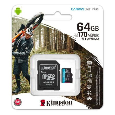 Kingston 64GB Canvas Go! Plus Micro SDXC Card with SD Adapter, UHS-I Class 10, U3, A2 App Performance, 170MB/s-2