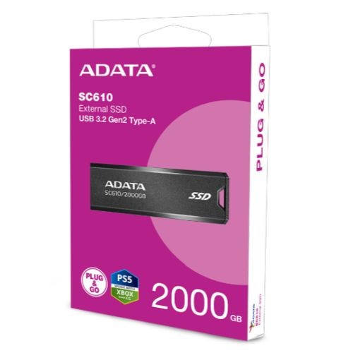 Adata SC610 2TB Pocket Size External SSD, USB 3.2 Gen2 Type-A, Capless Retractable Design, Key Ring-5