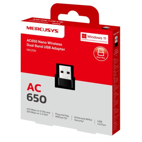 Mercusys (MA20N) AC650 Nano Wireless Dual Band USB Adapter, WPA3 Security-1