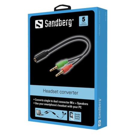 Sandberg Headset Converter - Single Jack to Dual Connector Mic & Speakers, 5 Year Warranty - X-Case UK T/A ROG